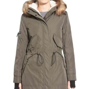 Urban Outfitters S13 NYC Military Moss Trapper Fur Hood Jacket Green Size Medium